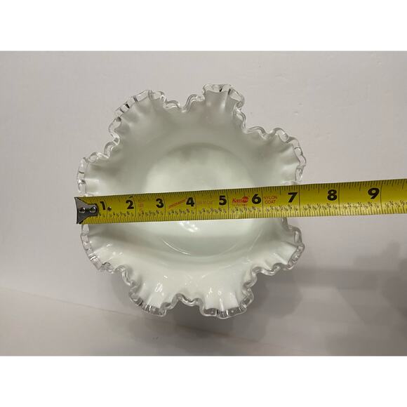 FENTON-Silver Crest white milk glass medium size compote ruffled crimped edge - Picture 11 of 15